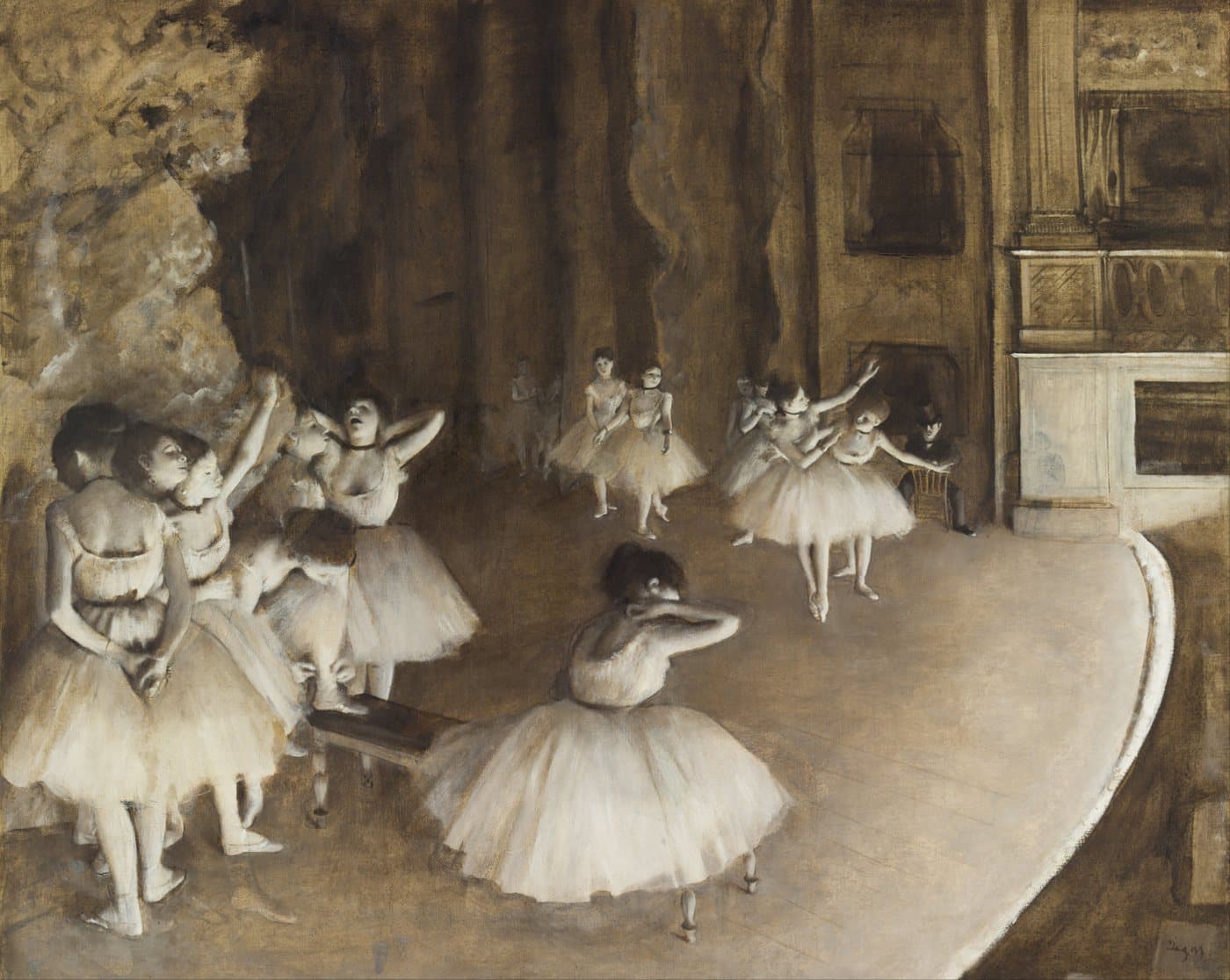 Ballet Rehearsal On Stage av Edgar Degas, hele motivet