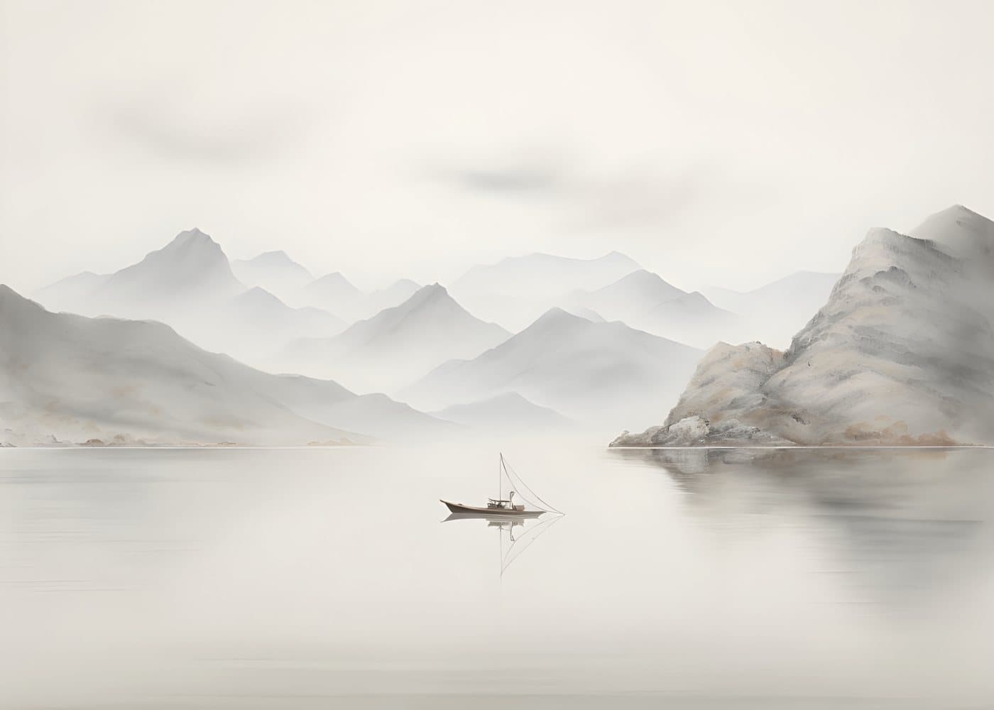 Båt i tåkefjorden, hele motivet