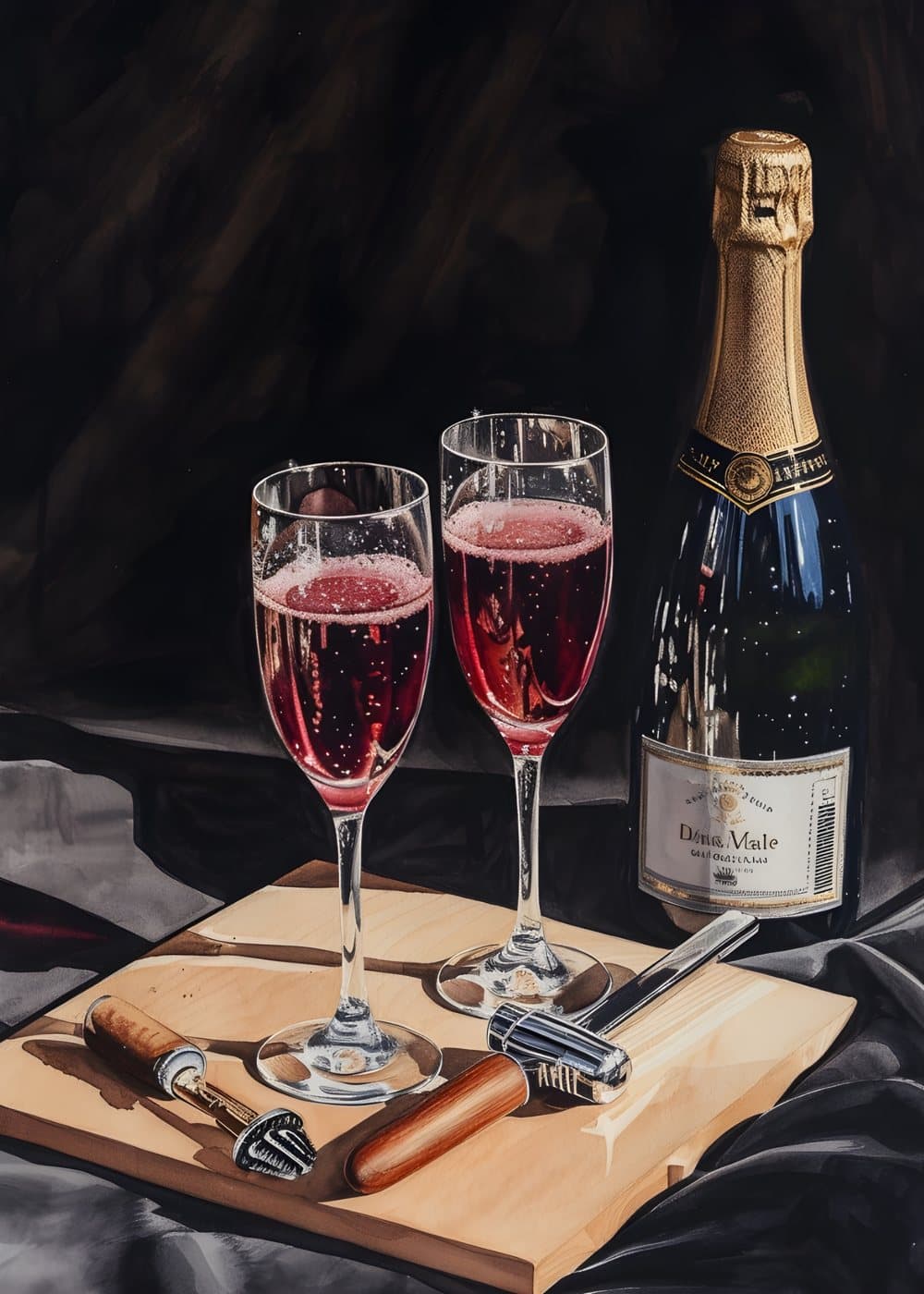 Rosé champagne på brett, hele motivet