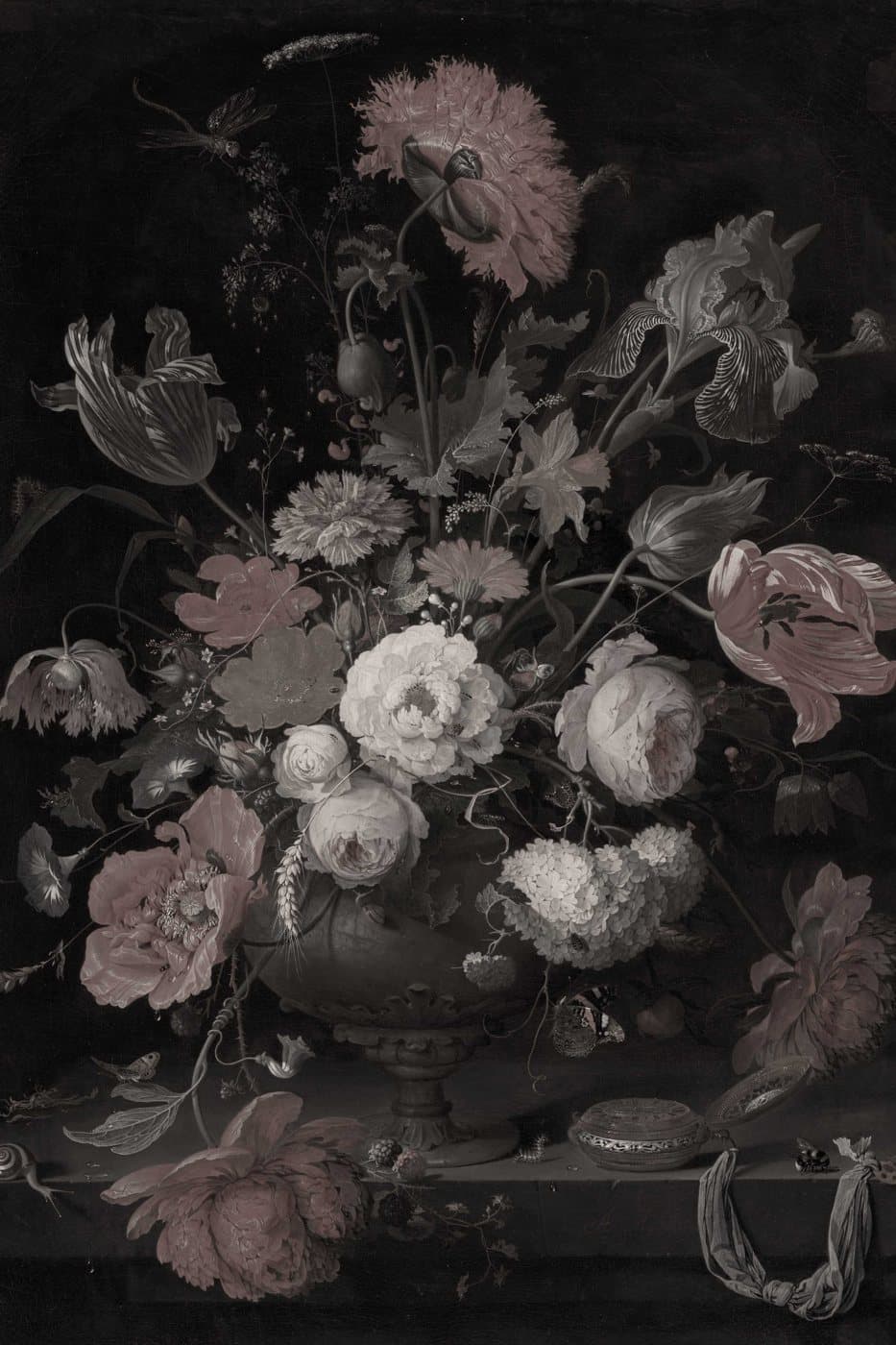 Roser og tulipaner i vase, hele motivet