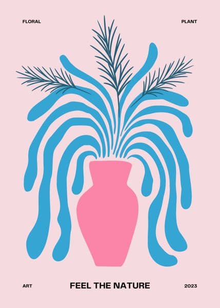 Blå plante i rosa vase