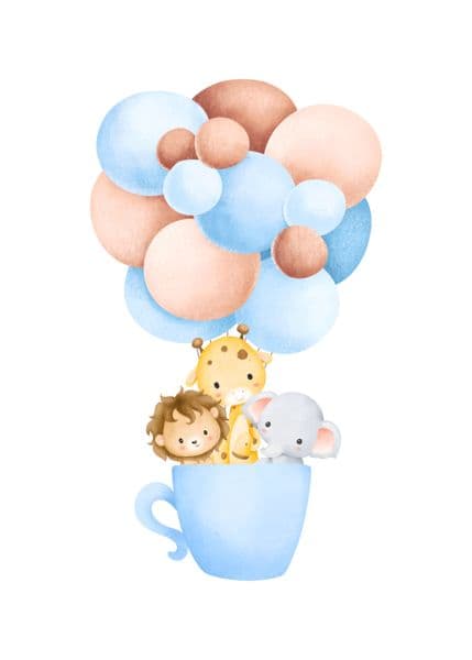 Dyr i tekopp med ballonger