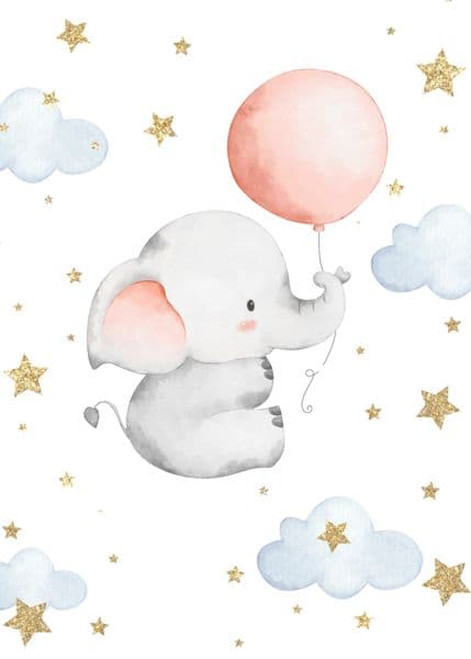 Elefant med rosa ballong