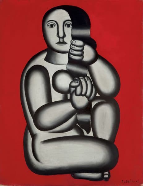 Femme sur fond rouge, femme assise (1927) av Fernand Léger