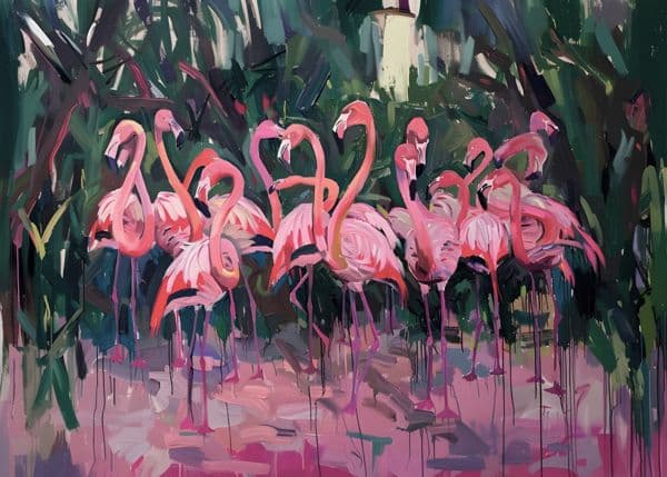 Flamingoflokk i jungelen