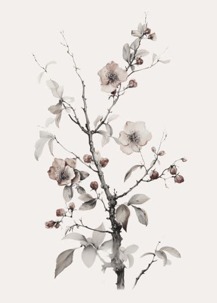 Gren med rosa blomster