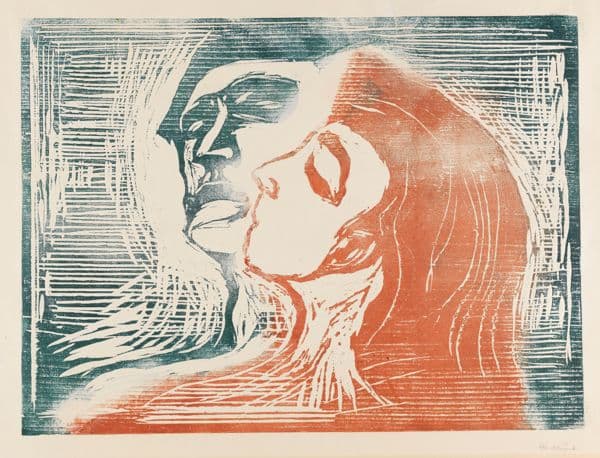 Hode mot hode (kyssende mann og kvinne) (1905) av Edvard Munch