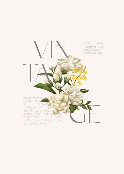 Hvite blomster og typografi