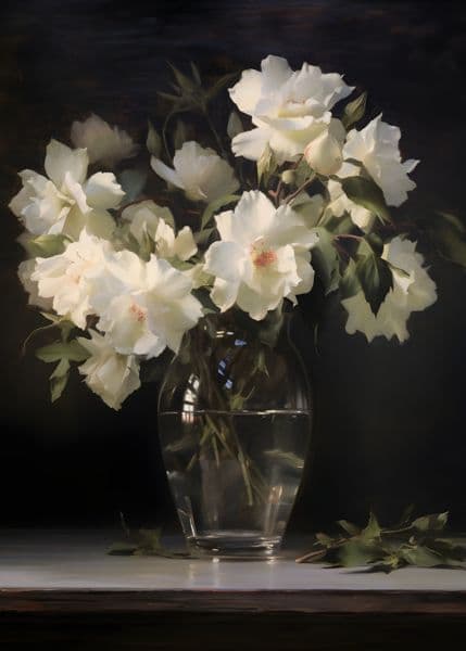 Hvite roser i glassvase II