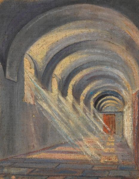 Kreuzgang mit einfallendem Sonnenlicht (Klosterneuburg) av Egon Schiele