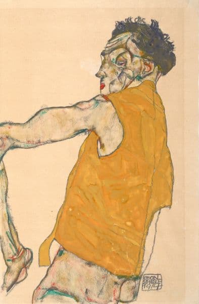 Self-Portrait In Yellow Vest, 1914 av Egon Schiele
