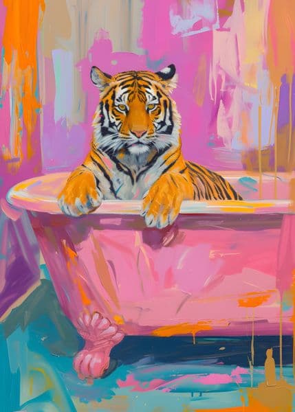 Tiger i rosa badekar