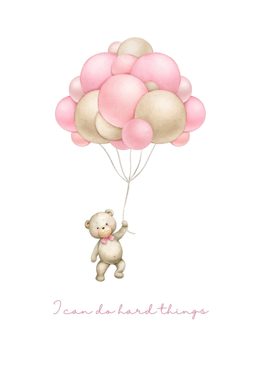 Bamse med rosa ballonger, hele motivet