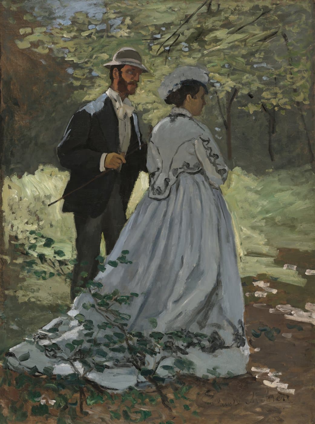 Bazille and Camille (Study for Déjeuner sur l’Herbe) (1865) av Claude Monet, hele motivet