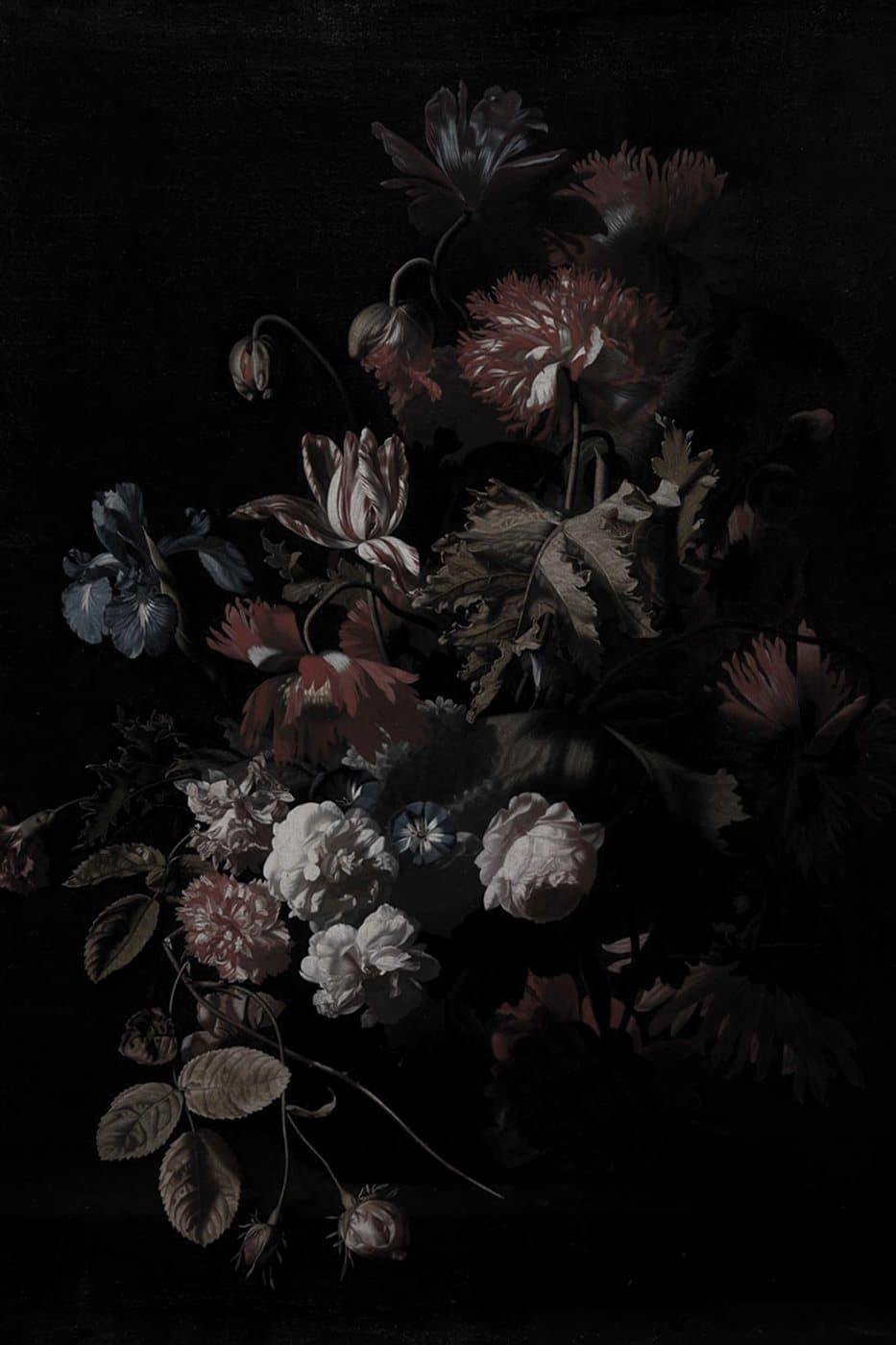 Blomsterbukett i halvmørke, hele motivet