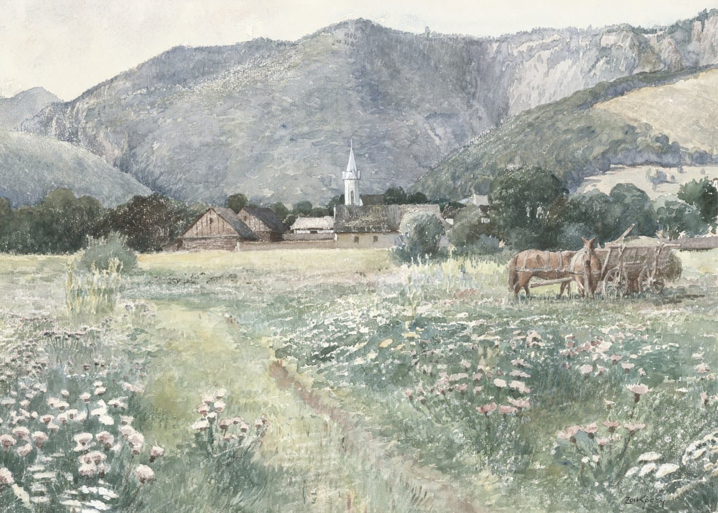 Blomstereng under fjellet, hele motivet