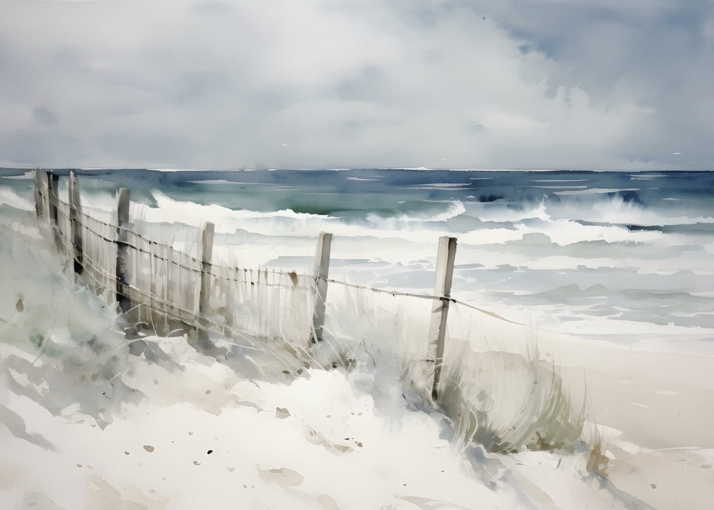 Gjerde ved stranden, hele motivet