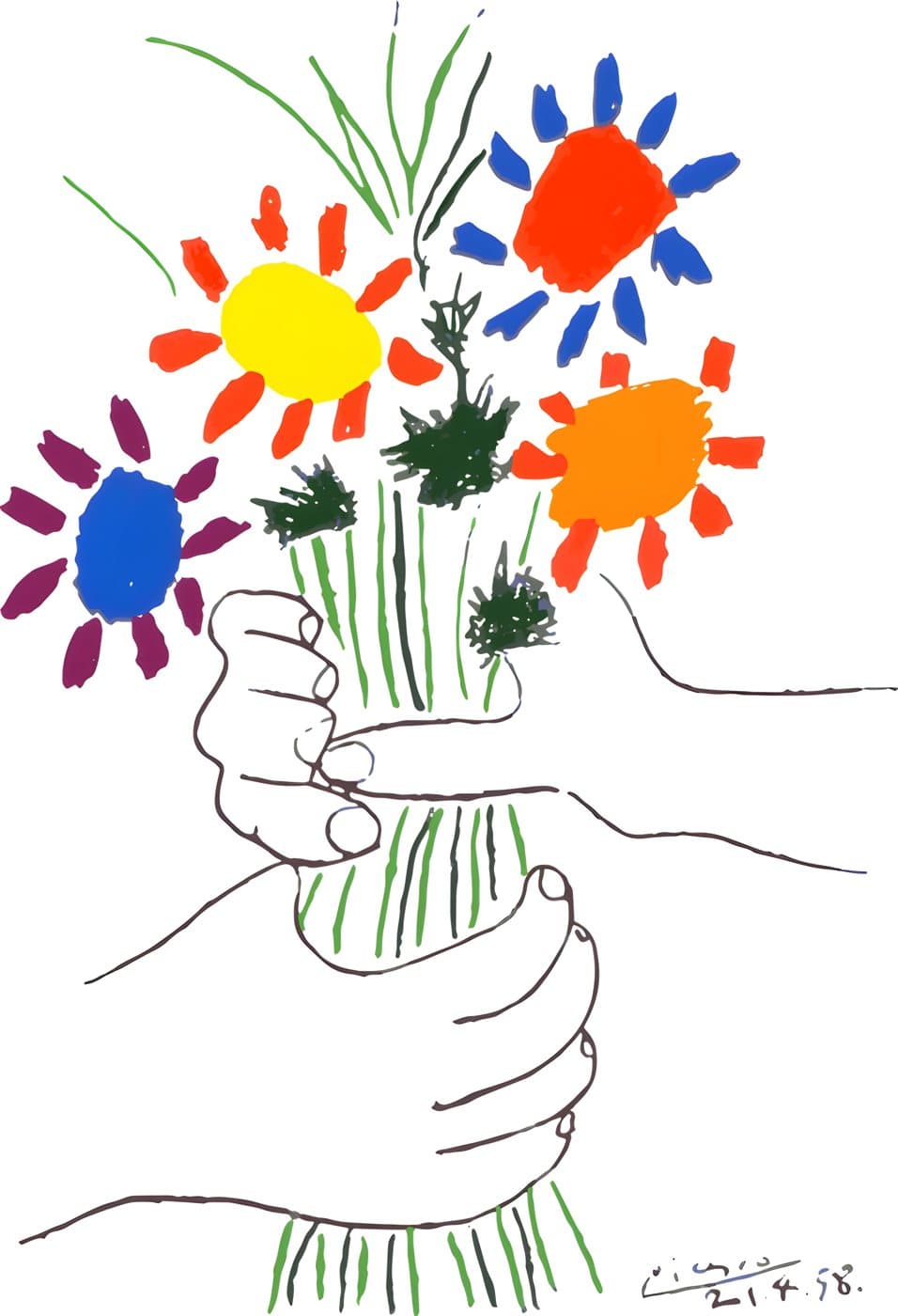 Hender med blomsterbukett, hele motivet