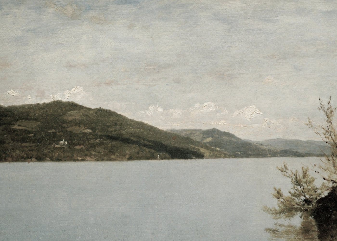 Innsjø med grønne åser, hele motivet
