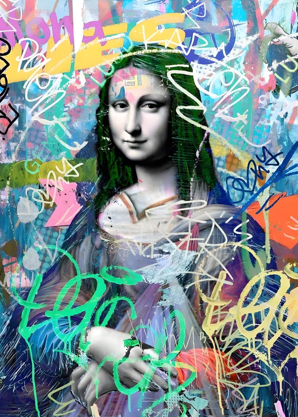 Klassisk portrett med graffiti, hele motivet