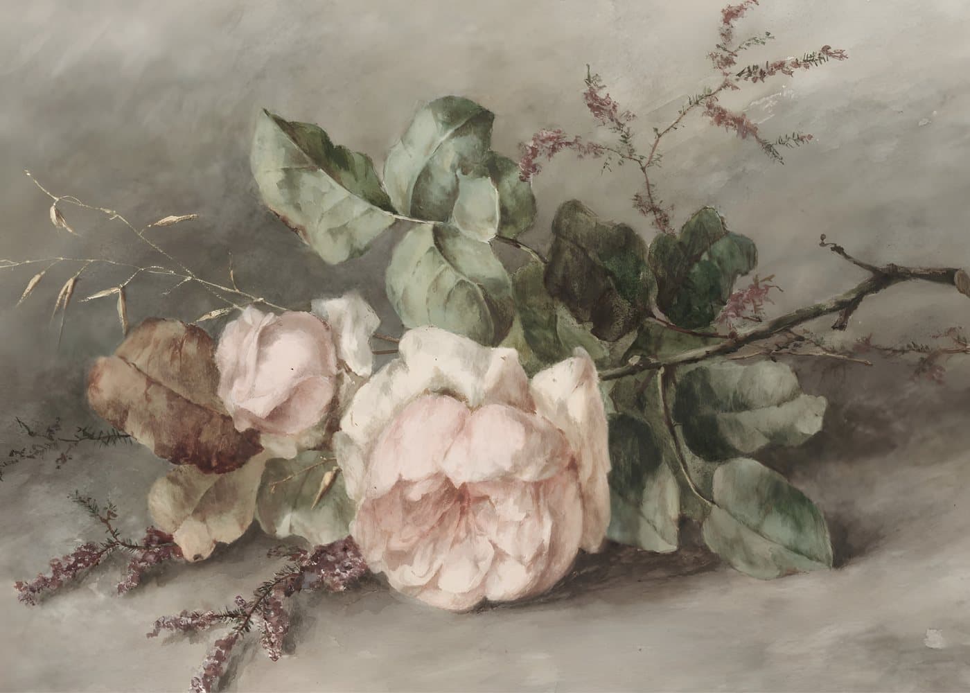 Liggende rosa roser, hele motivet
