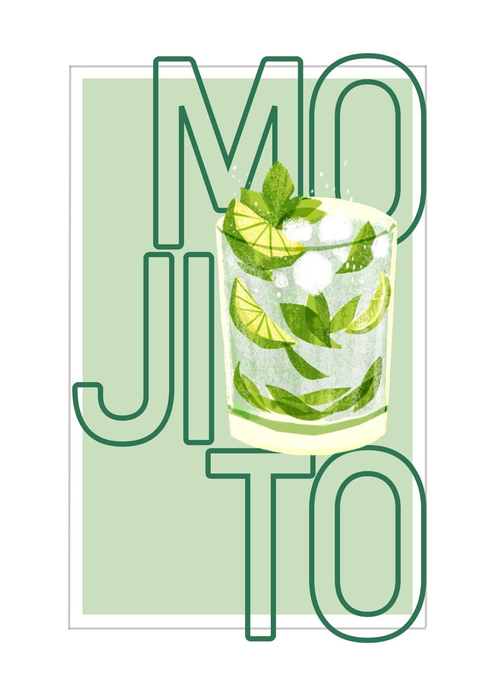 Mojito med grønne bokstaver, hele motivet