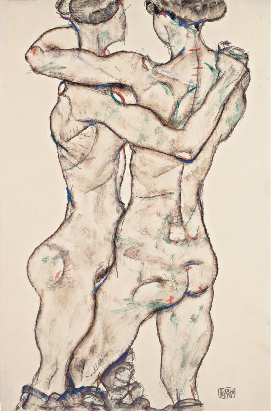 Naked Girls Embracing (1914) av Egon Schiele, hele motivet