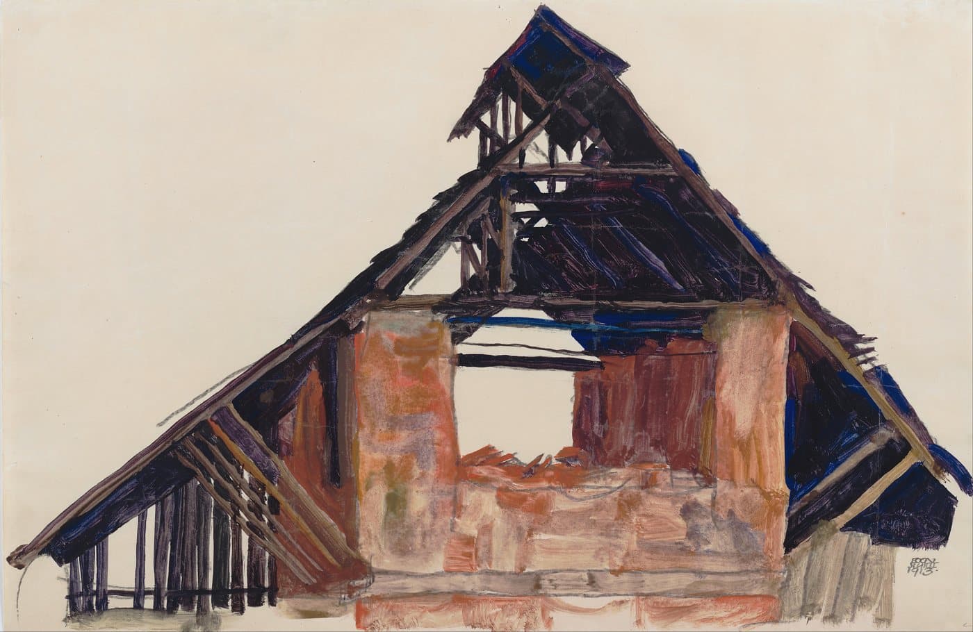 Old Gable (1913) av Egon Schiele, hele motivet