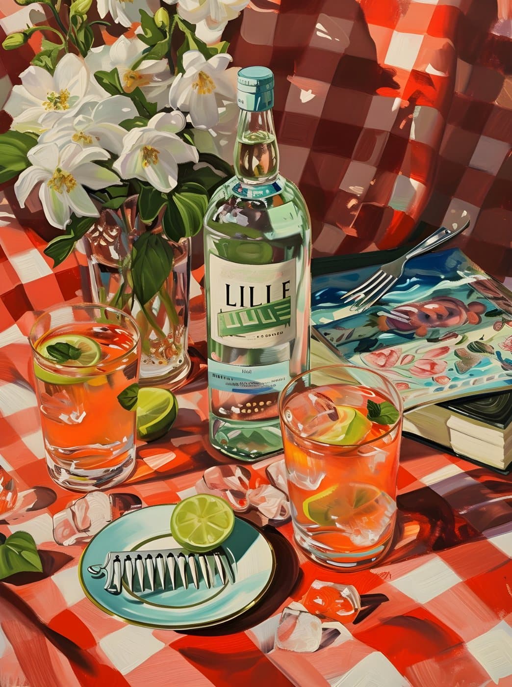 Piknik med drinker, hele motivet