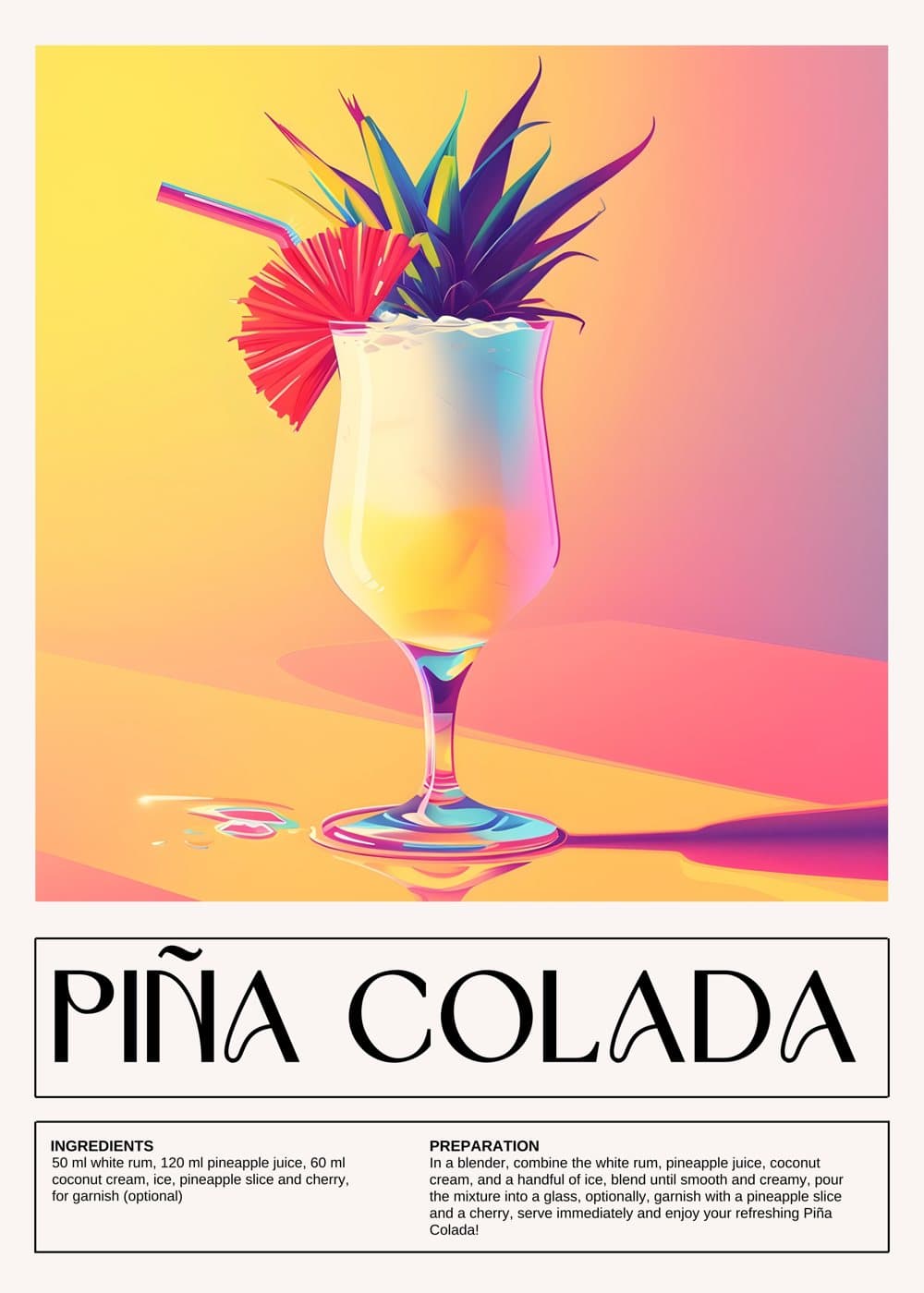 Pina colada med paraply, hele motivet