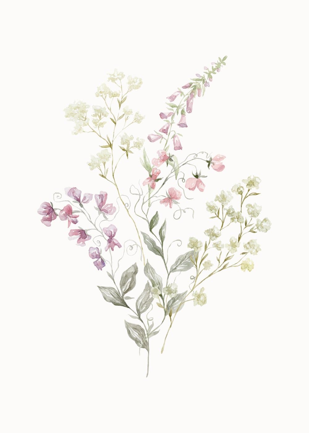 Rosa og hvite markblomster, hele motivet