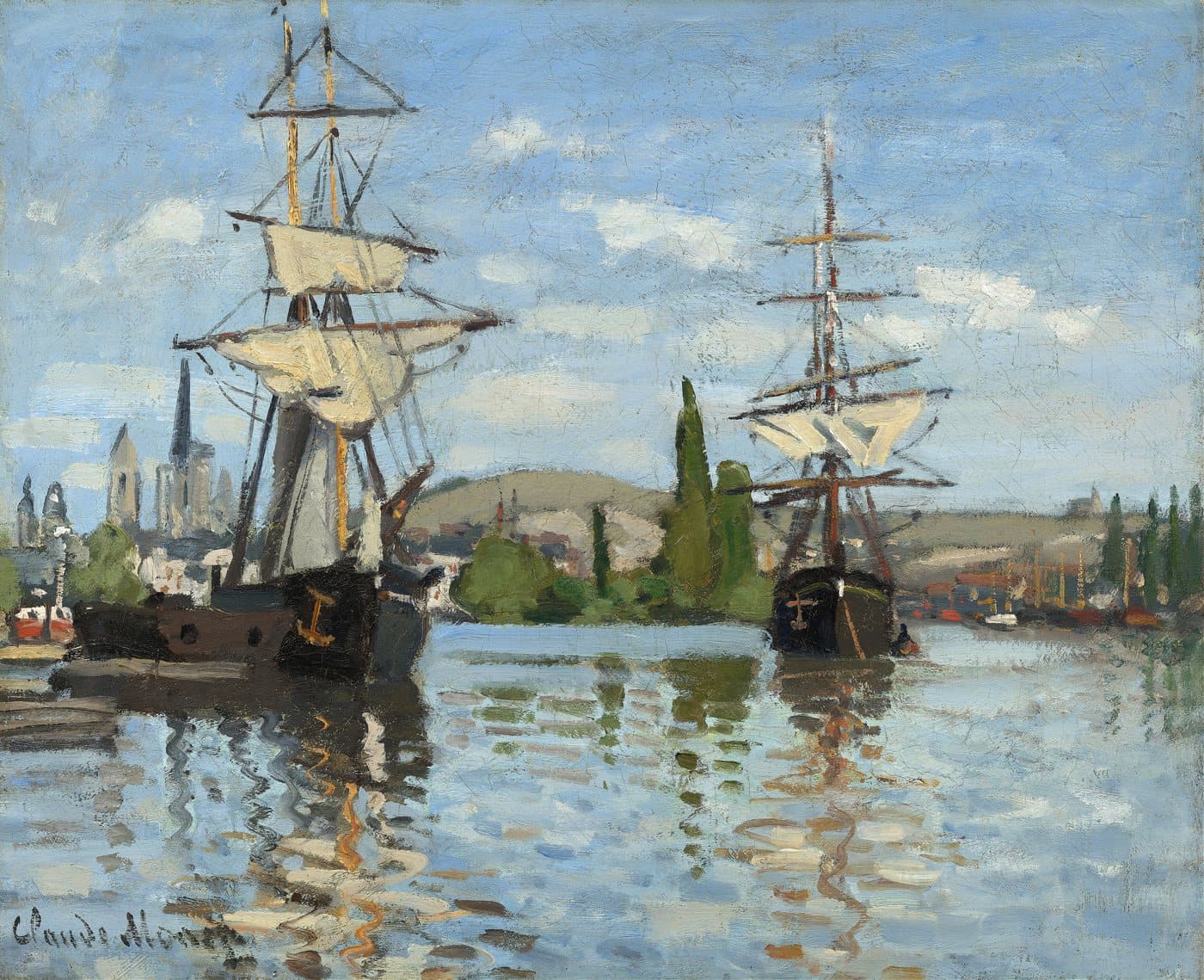 Ships Riding on the Seine at Rouen (1872-1873) av Claude Monet, hele motivet