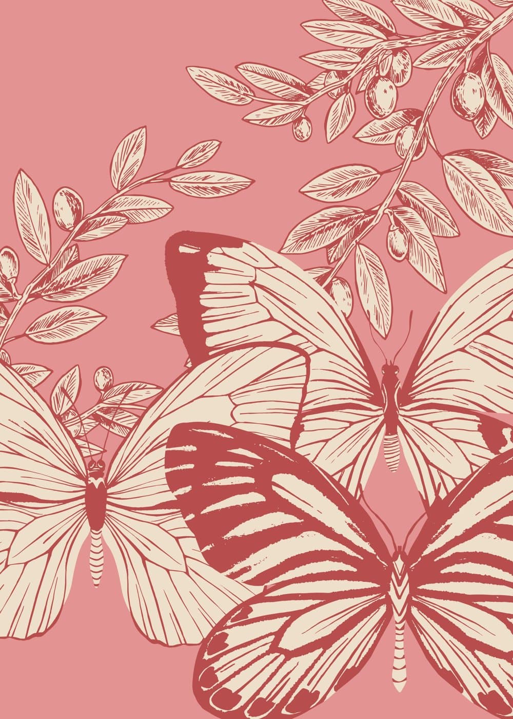 Sommerfugler på rosa, hele motivet