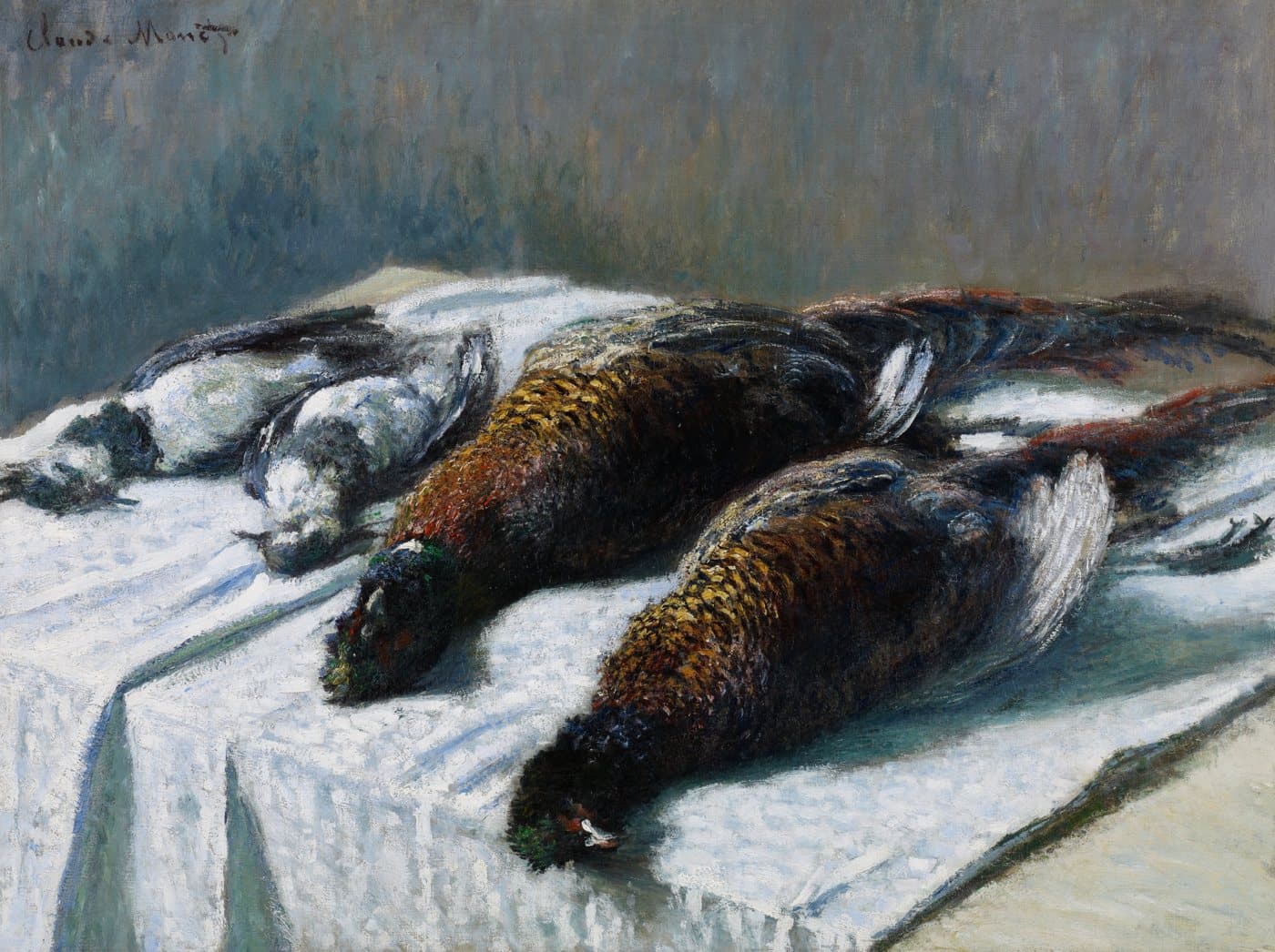 Still Life with Pheasants and Plovers (1879) av Claude Monet, hele motivet