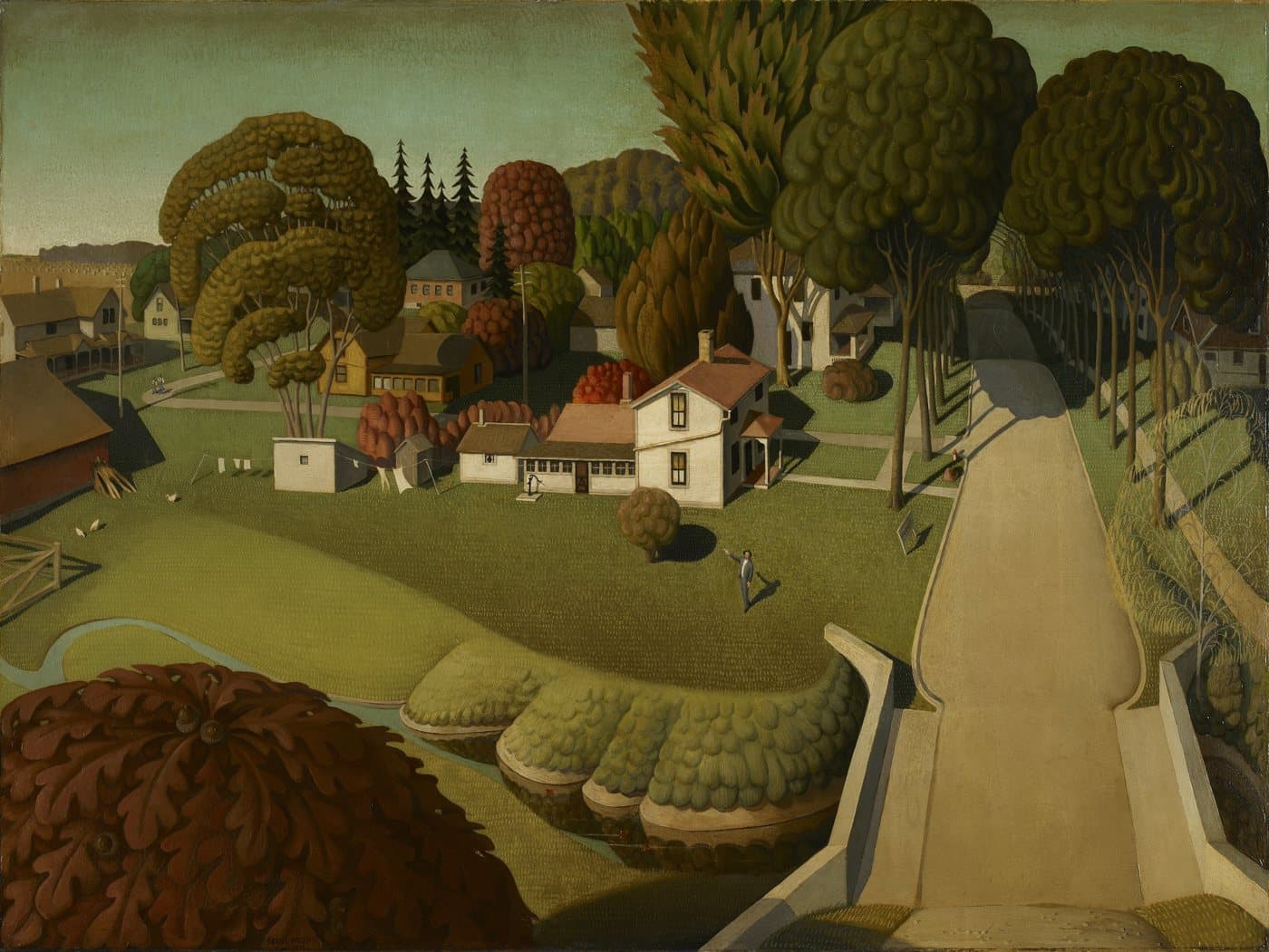 The Birthplace of Herbert Hoover, West Branch, Iowa (1931) av Grant Wood, hele motivet