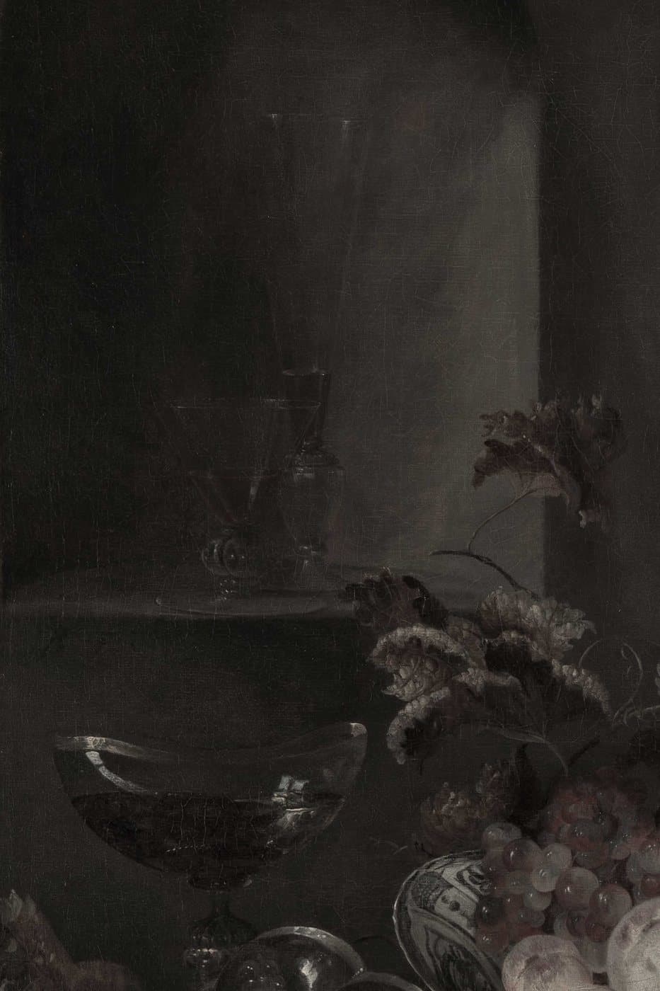 Vinglass og blomster, hele motivet