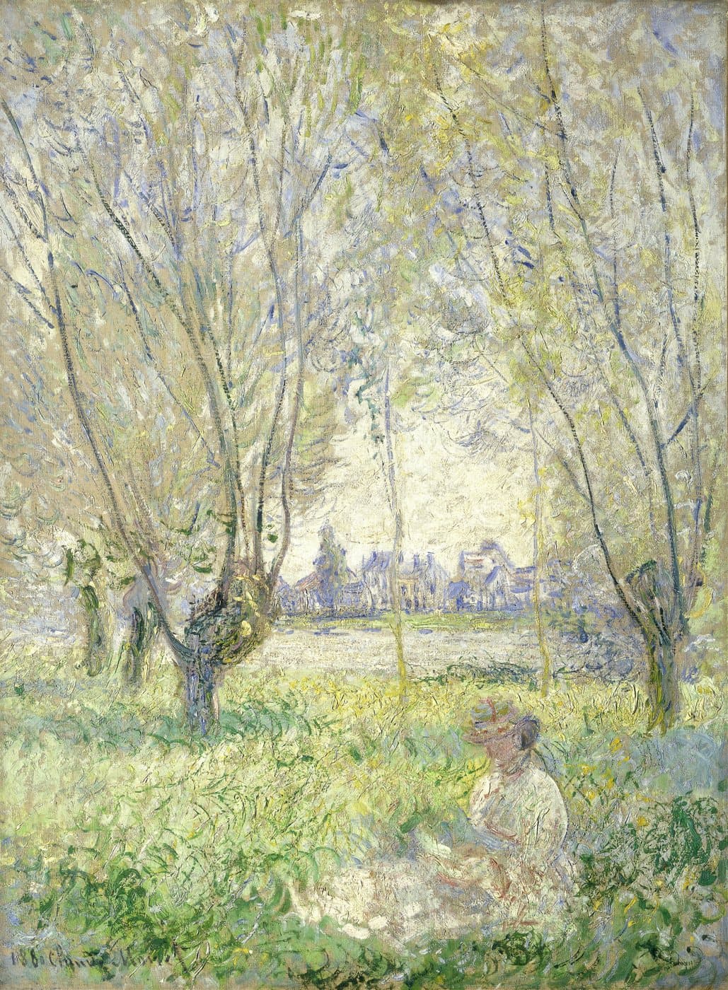 Woman Seated under the Willows (1880) av Claude Monet, hele motivet